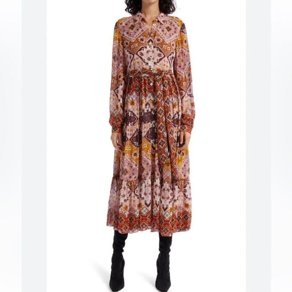 Cara Cara New York Lolan Midi Dress Size Medium Rose Dawn Geo Emblem Viscose NWT - Picture 1 of 15